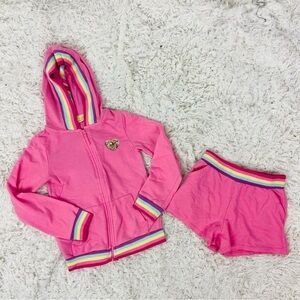 Cynthia Rowley golden sequin heart Pink and Rainbow Trim jacket & shorts set 5-6